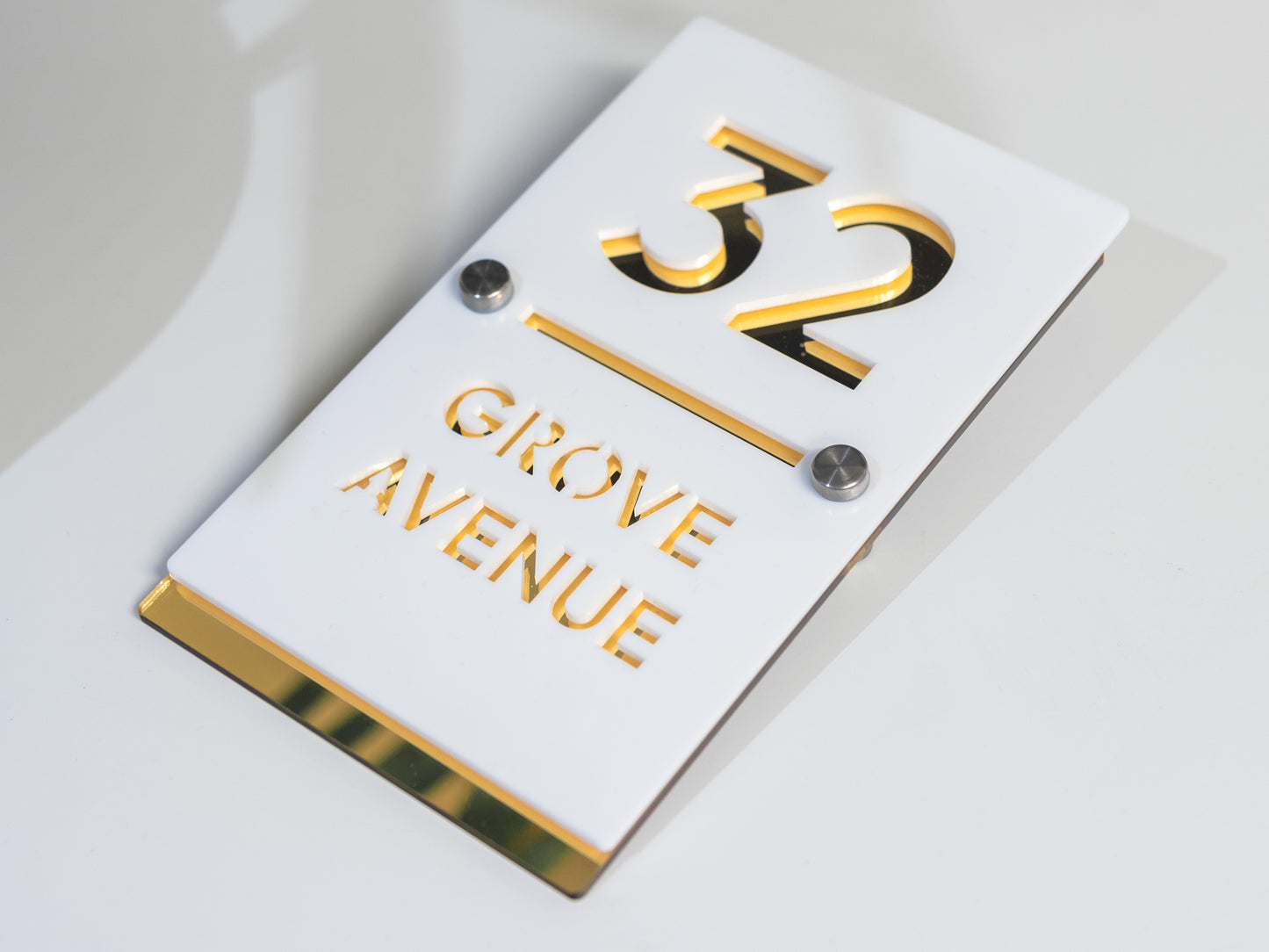 Luxury Medium Modern House Sign White and Gold