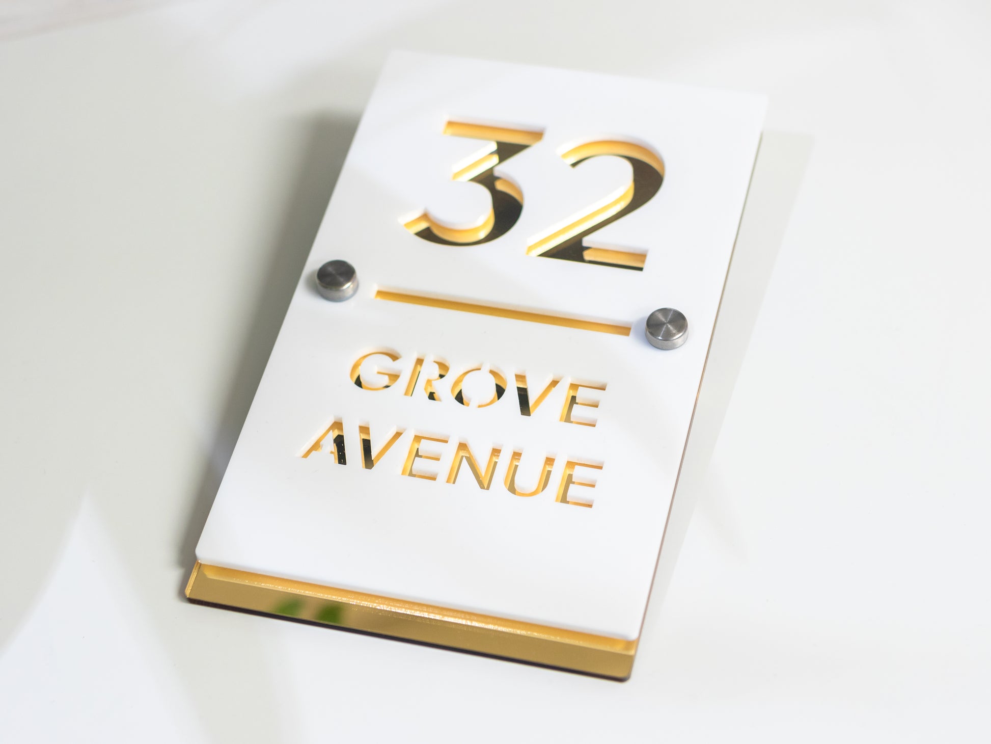 Luxury Medium Modern House Sign White and Gold